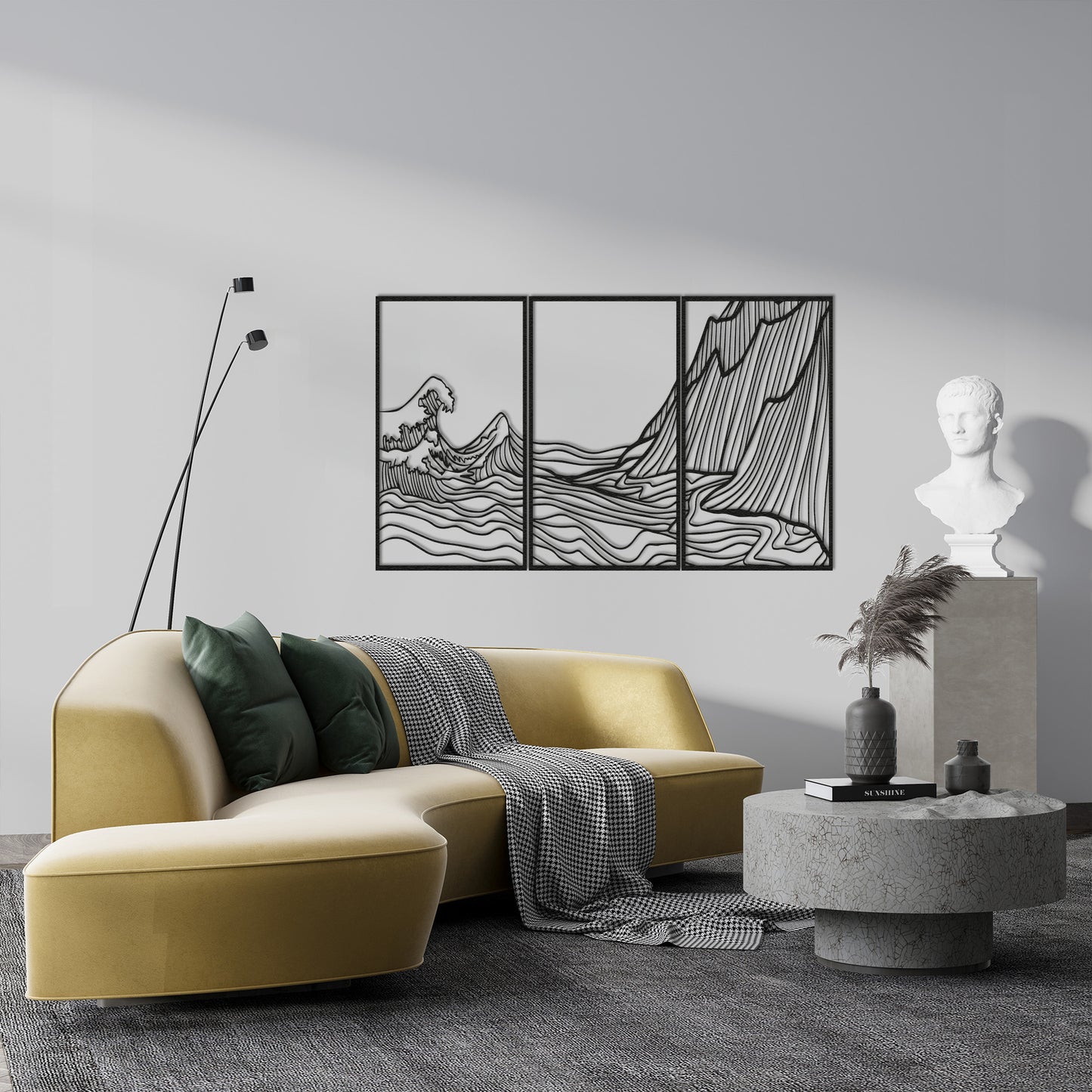 Set of 3 Mountain Wave Metal Wall Art, Minimalist Boho Home Decor, Outdoor Wall Decor, Above Bed Decor, Large Wall Art, Housewarming Gift