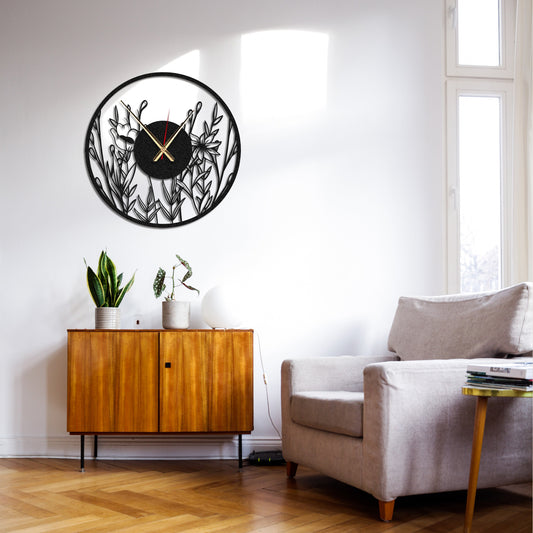 Poppy Flower Metal Wall Clock, Flower Art Design Wall Clock, Modern Minimalist Wall Clock,Silent Cute Wall Clock Gift,Large Livingroom Clock