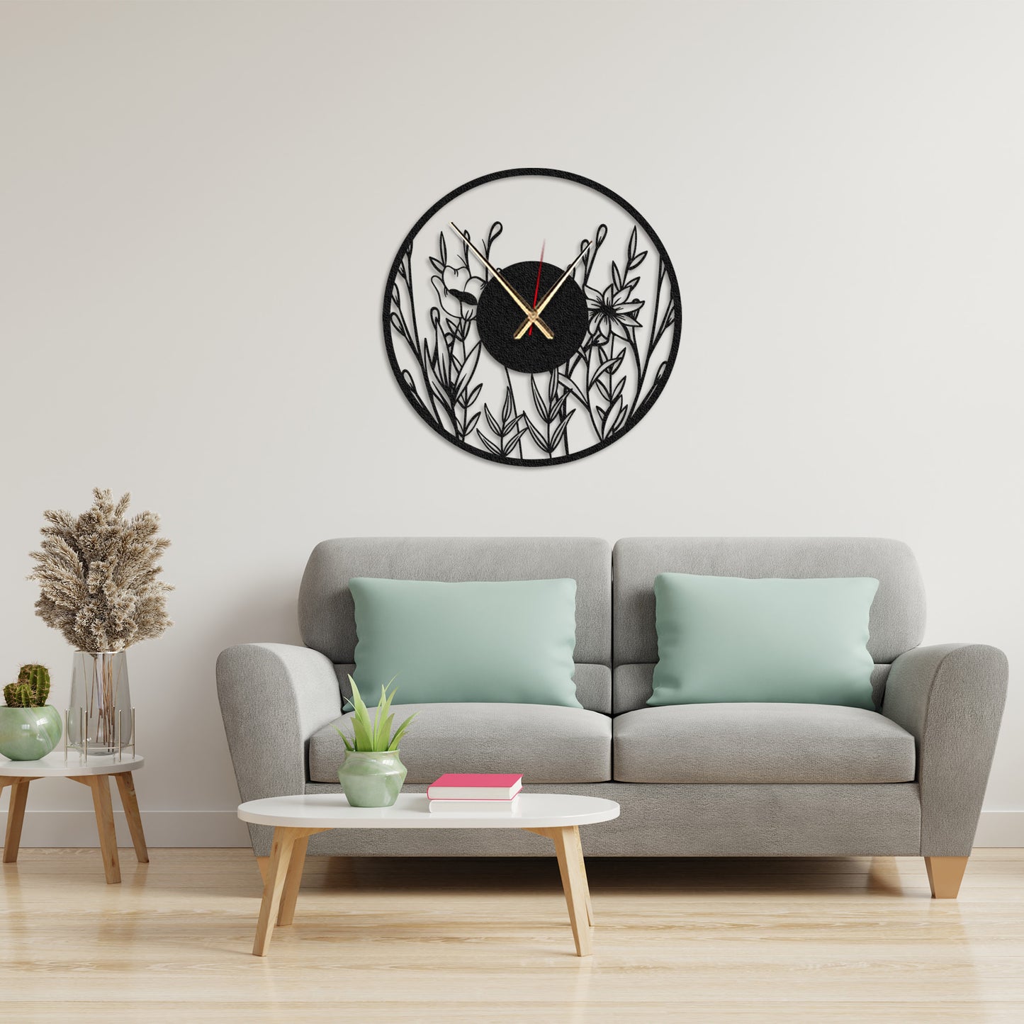 Poppy Flower Metal Wall Clock, Flower Art Design Wall Clock, Modern Minimalist Wall Clock,Silent Cute Wall Clock Gift,Large Livingroom Clock