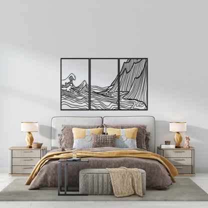 Set of 3 Mountain Wave Metal Wall Art, Minimalist Boho Home Decor, Outdoor Wall Decor, Above Bed Decor, Large Wall Art, Housewarming Gift