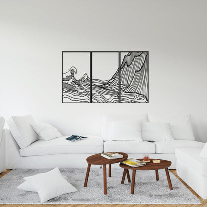 Set of 3 Mountain Wave Metal Wall Art, Minimalist Boho Home Decor, Outdoor Wall Decor, Above Bed Decor, Large Wall Art, Housewarming Gift