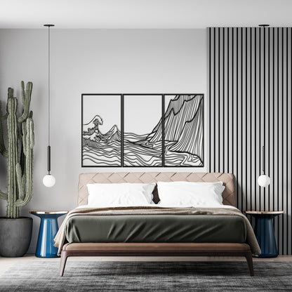 Set of 3 Mountain Wave Metal Wall Art, Minimalist Boho Home Decor, Outdoor Wall Decor, Above Bed Decor, Large Wall Art, Housewarming Gift
