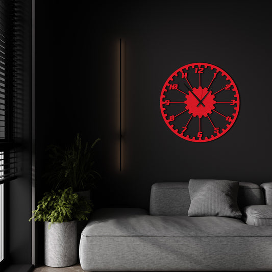 GearTime, Modern Wall Clock, Industrial Style Wall Clock, Minimalist Red Wall Clock&nbsp;