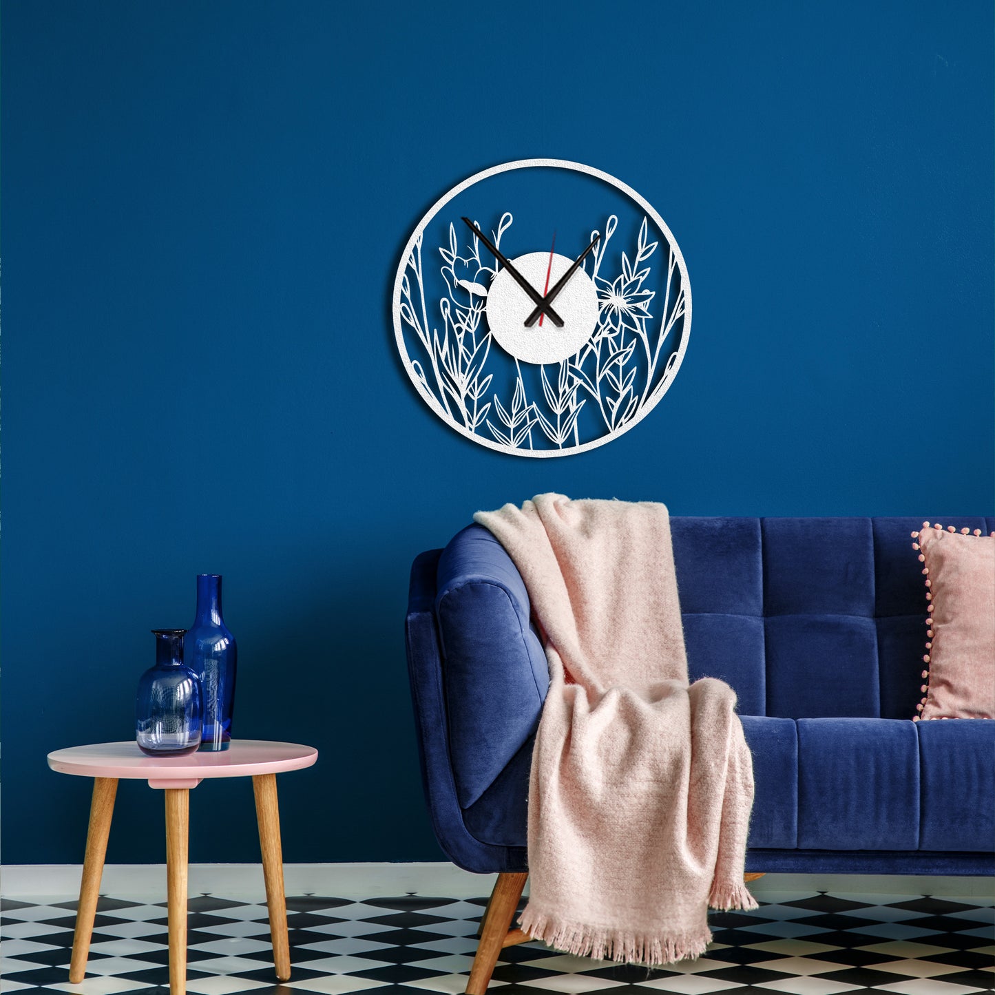Poppy Flower Metal Wall Clock, Flower Art Design Wall Clock, Modern Minimalist Wall Clock,Silent Cute Wall Clock Gift,Large Livingroom Clock
