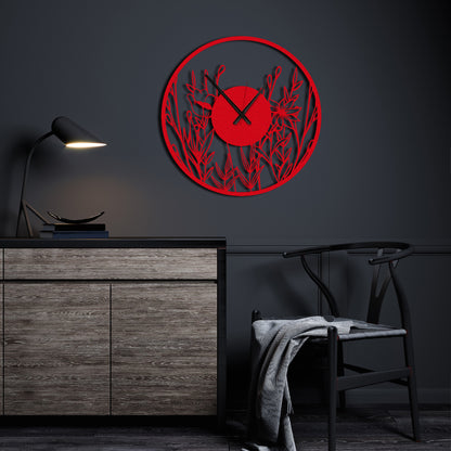 Poppy Flower Metal Wall Clock, Flower Art Design Wall Clock, Modern Minimalist Wall Clock,Silent Cute Wall Clock Gift,Large Livingroom Clock