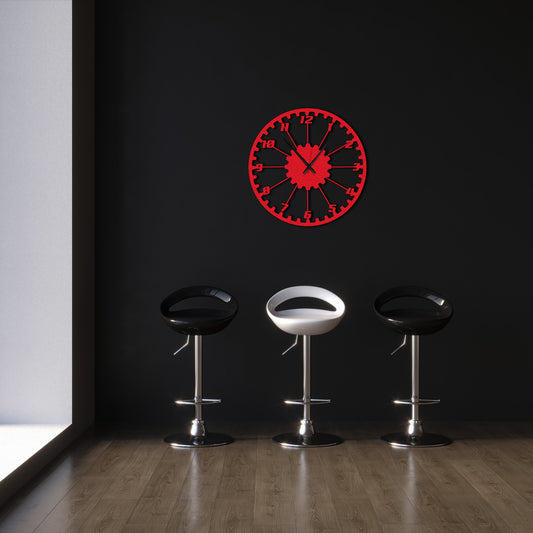 GearTime, Modern Wall Clock, Industrial Style Wall Clock, Minimalist Red Wall Clock&nbsp;